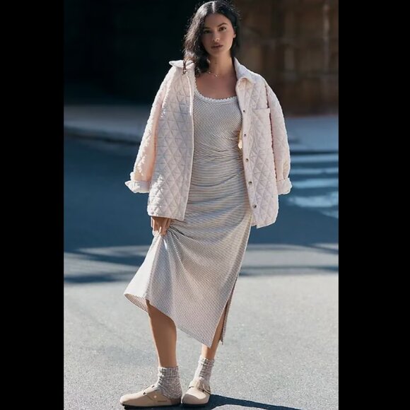 Brand New DAILY PRACTICE BY ANTHROPOLOGIE  Fitted Ruched Maxi Dress - Picture 1 of 8
